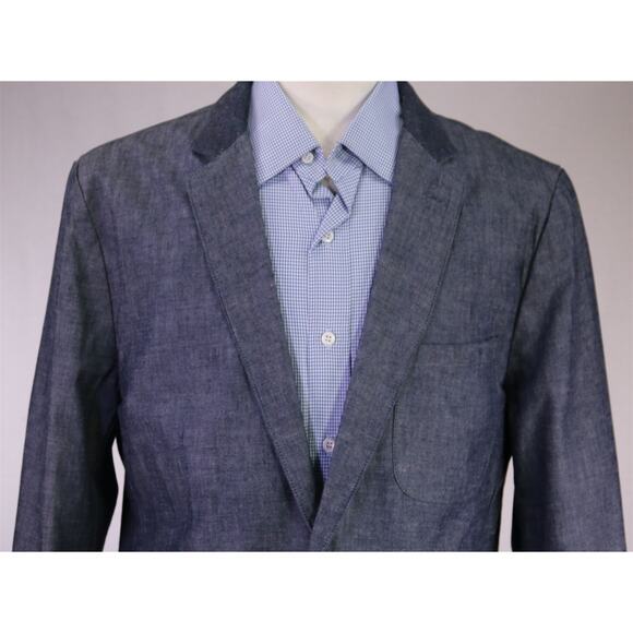 J Crew Men's Iridescent Denim Blue Cotton Patch Pocket Blazer Jacket Medium - Picture 3 of 9